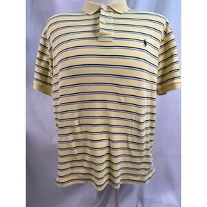 Old School‎ Classic Ralph Lauren Polo Shirt Yellow & Navy Stripe Men's L Knit